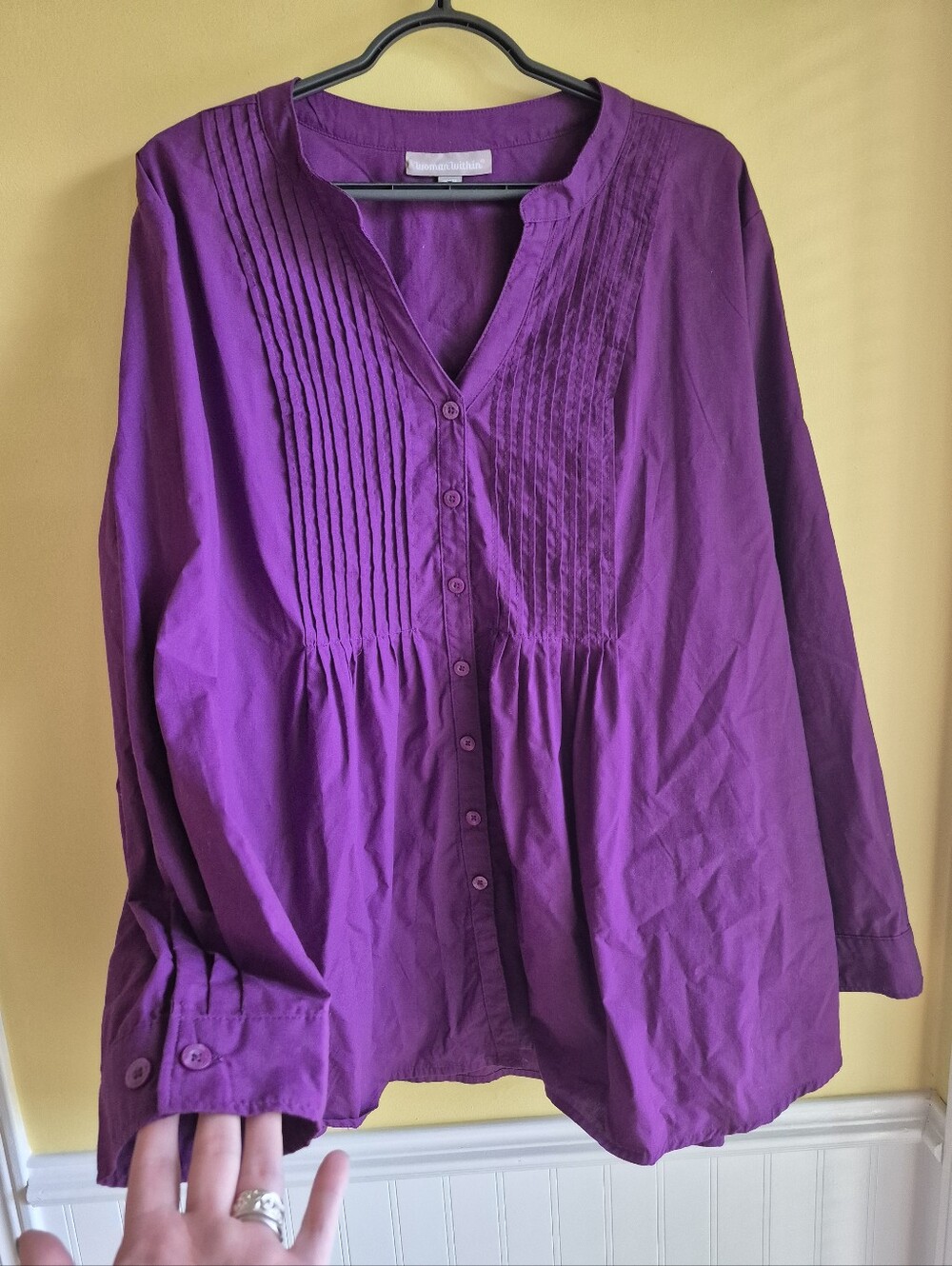 Woman Within Pleated Button-Front Top - Purple